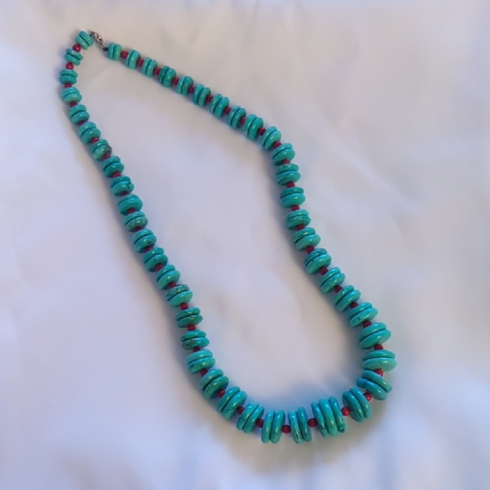 Thai Turquoise and Red Beaded Necklace